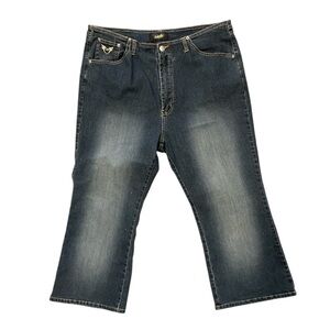 ANGELS SZ 20 blue faded distressed lightweight stretch denim wide leg capris